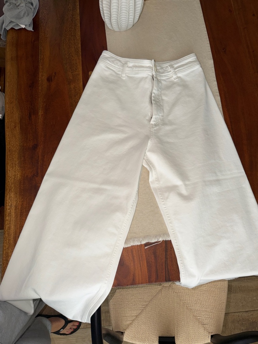 Zara White Denim Trousers with Branded Waist Label